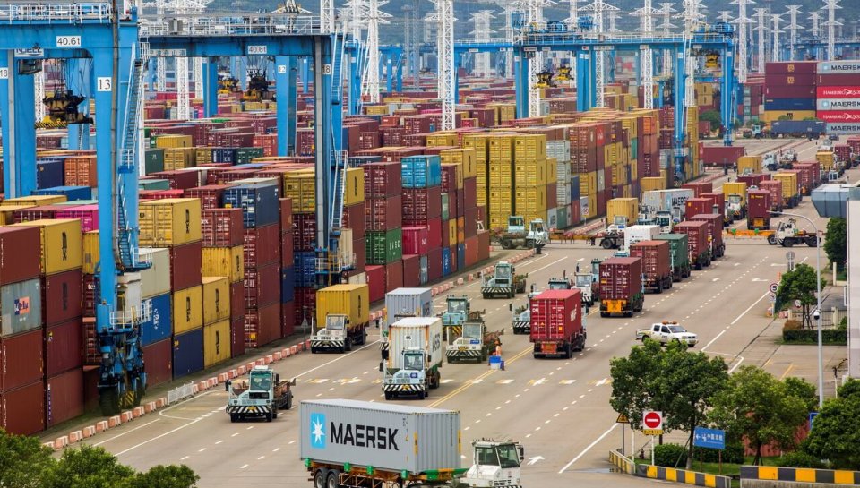 Lines of trucks are seen at a container terminal of Ningbo Zhoushan port in Zhejiang province, China, August 15, 2021. Picture taken August 15, 2021. cnsphoto via REUTERS  ATTENTION EDITORS - THIS IMAGE WAS PROVIDED BY A THIRD PARTY. CHINA OUT.